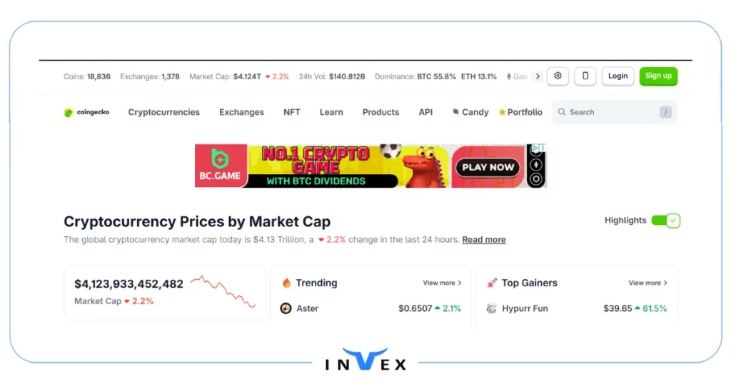بهترین سایت ارز دیجیتال CoinGecko